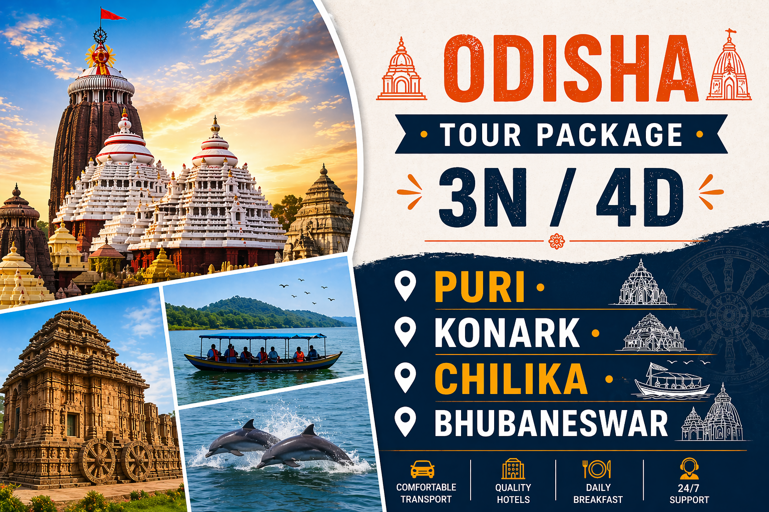 Odisha Tour Package 3N 4D | Puri Konark Chilika Bhubaneswar