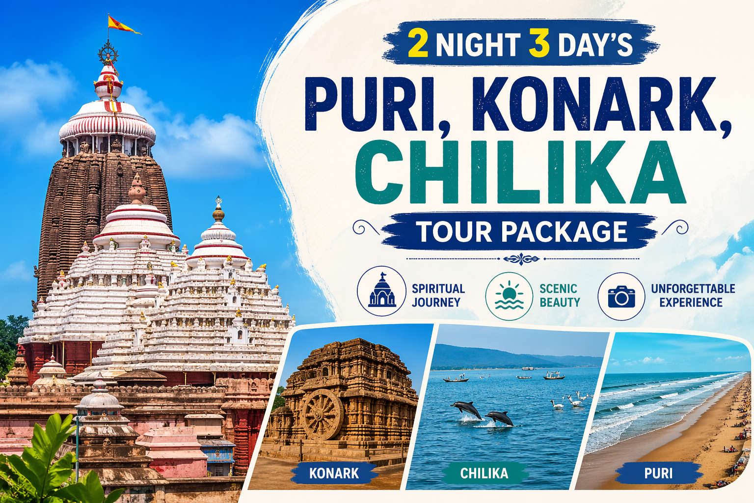 2N 3D Puri Konark Chilika Tour Package